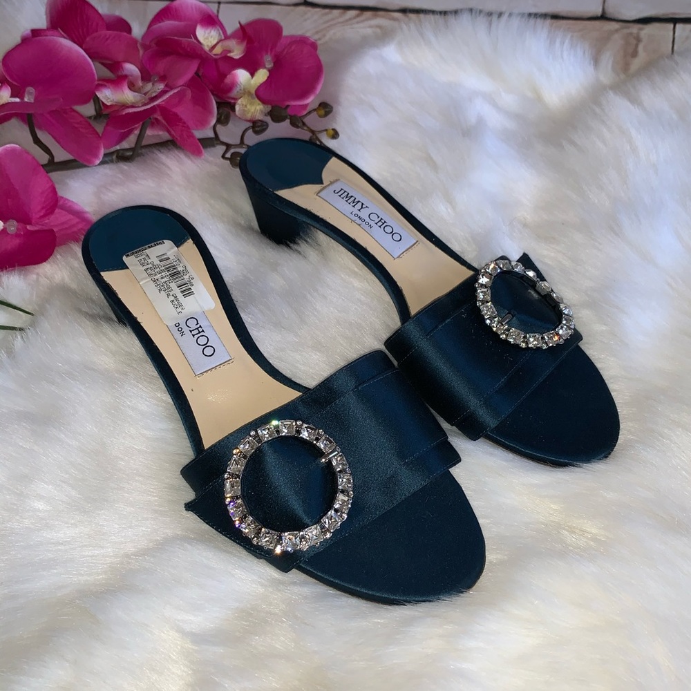 MY CHOO Granger Satin Slide Sandal Dusk Blue